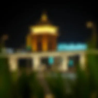 Night view of Al Nahda Metro Station illuminated, emphasizing its prominence