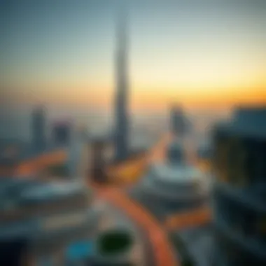 Panoramic view of Dubai's skyline with Al Roda Tower 2 prominently featured