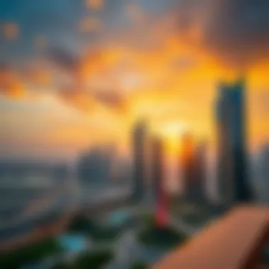 Stunning skyline view of Avalon Dubai at sunset