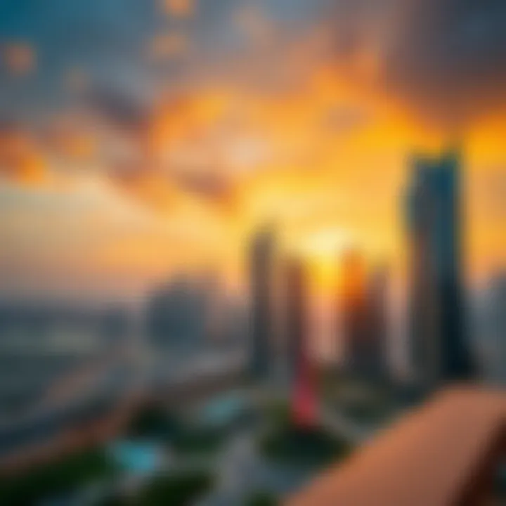 Stunning skyline view of Avalon Dubai at sunset