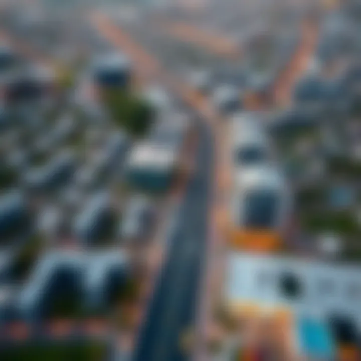 Aerial view of Barsha South showcasing residential and commercial areas