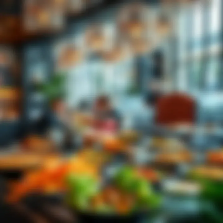 Artfully arranged international breakfast buffet with diverse options