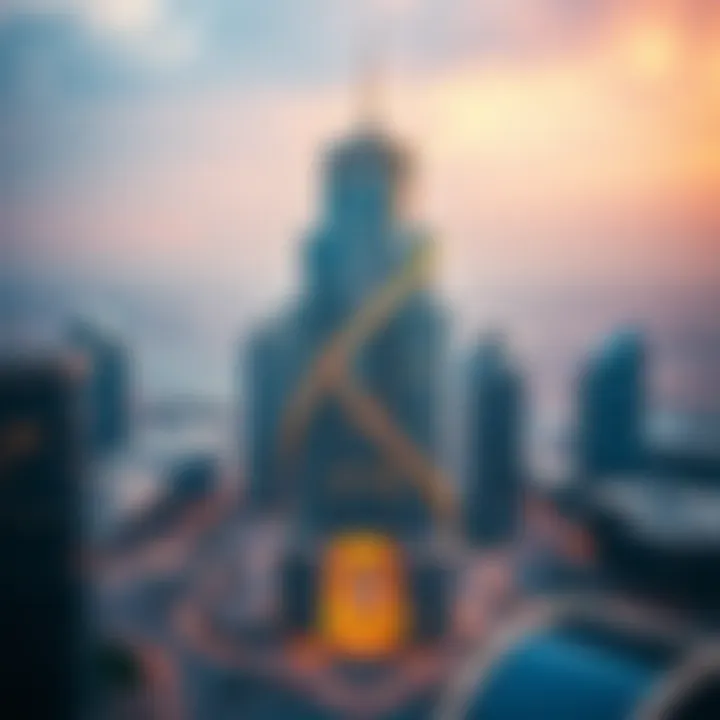 An aerial shot of the Sabkha Tower within the Dubai skyline, emphasizing its significance.