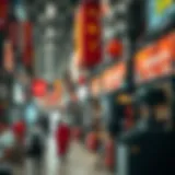 Vibrant shopping district in Dubai showcasing discounted electronic items