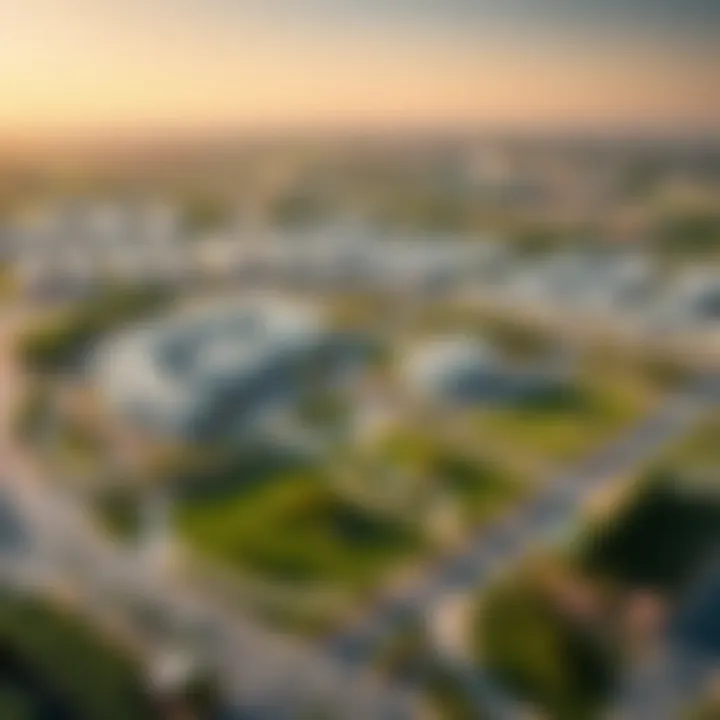 Aerial Perspective of Urban Layout and Greenery Aerial view of Elan Tilal Al Ghaf highlighting urban layout and green spaces