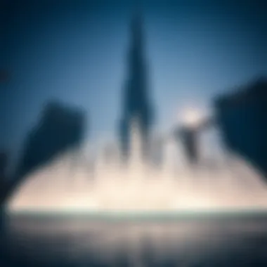 Fountain Show at Burj Khalifa Fountain show at the base of Burj Khalifa, with Dubai Mall in the background