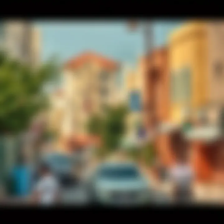 Vibrant Neighborhood for Affordable Rentals A vibrant street scene in a popular neighborhood for affordable rentals