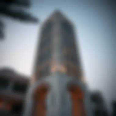 Close-up of the architectural details of Al Hassani Tower