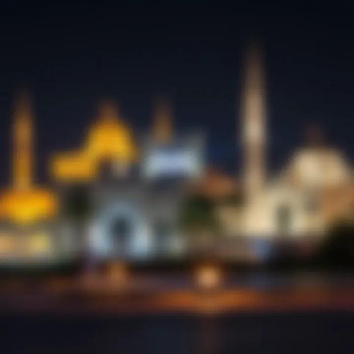 Cultural Landmarks at Night Cultural landmarks on Al Majaz Island illuminated at night
