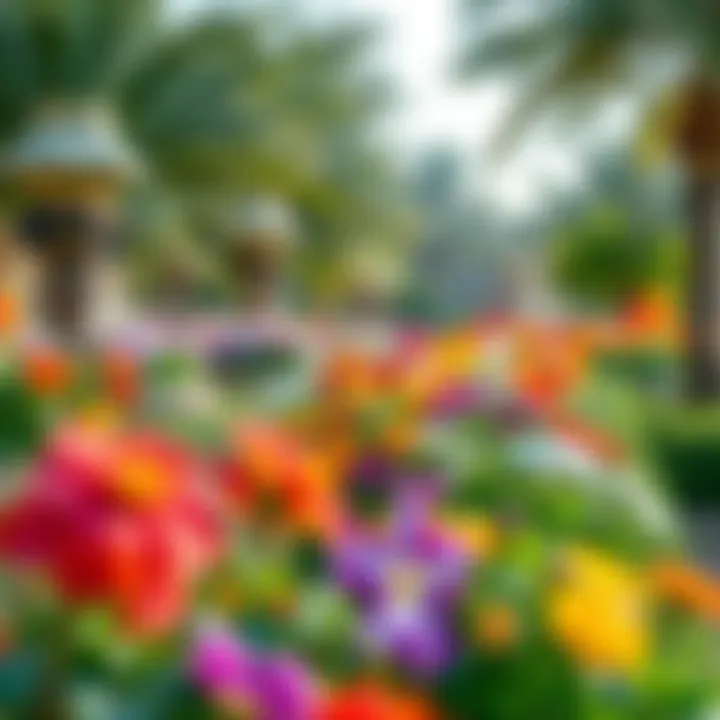 A vibrant flowering garden within Al Quoz Park, symbolizing environmental sustainability.