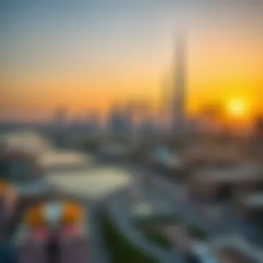 Aldar Dubai Skyline at Sunset Stunning skyline of Aldar Dubai at sunset