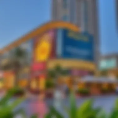 Vibrant local amenities around the Dubai World Trade Centre including cafes and shops.