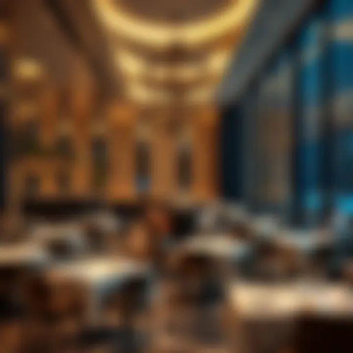 Elegant interior of an upscale restaurant in Dubai Hills featuring exquisite decor