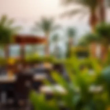 Vibrant outdoor dining setup in Dubai Hills surrounded by lush greenery