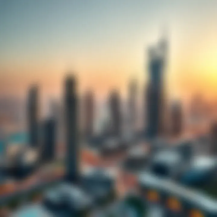 A panoramic view of Downtown Dubai showcasing iconic skyscrapers