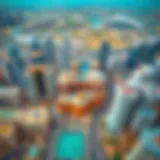 Aerial view of Dubai International City showcasing its architectural diversity