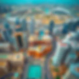 Aerial view of Dubai International City showcasing its architectural diversity