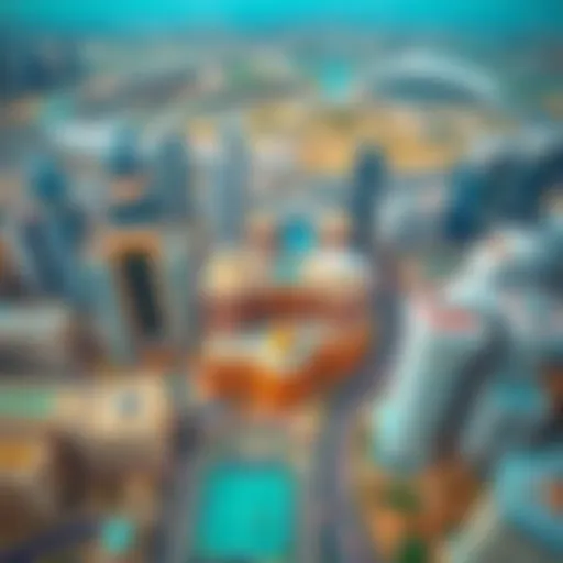 Aerial view of Dubai International City showcasing its architectural diversity