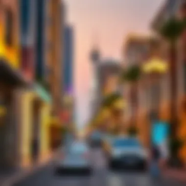 Streetscape Reflecting Multicultural Influences in Dubai International City Streetscape of Dubai International City reflecting its multicultural influences