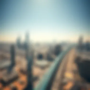 Aerial View of Dubai with Blue Line Aerial perspective of Dubai's skyline with Blue Line integration