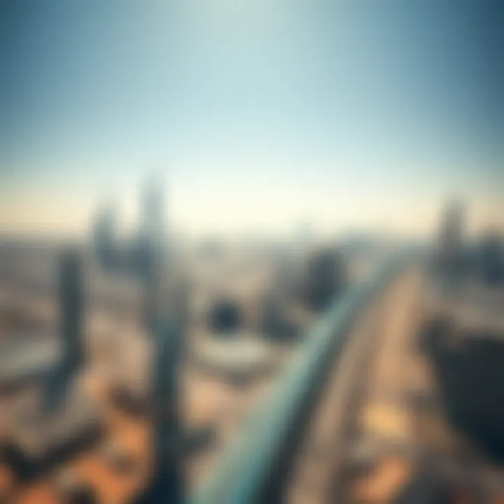 Aerial View of Dubai with Blue Line Aerial perspective of Dubai's skyline with Blue Line integration