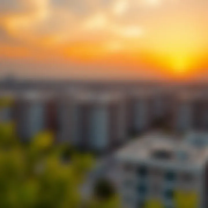 Sunset view over Karama showcasing the skyline and residential buildings