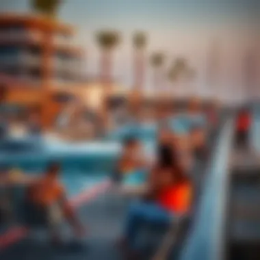 Vibrant outdoor leisure activities at La Mer, including water sports and dining