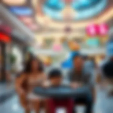 Family enjoying a day out in a shopping mall's entertainment area