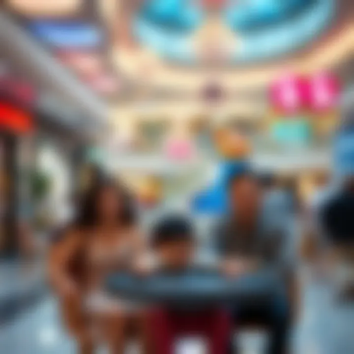 Family enjoying a day out in a shopping mall's entertainment area