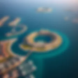 A breathtaking aerial view of Palm Jumeirah highlighting its unique crescent shape and luxurious developments.