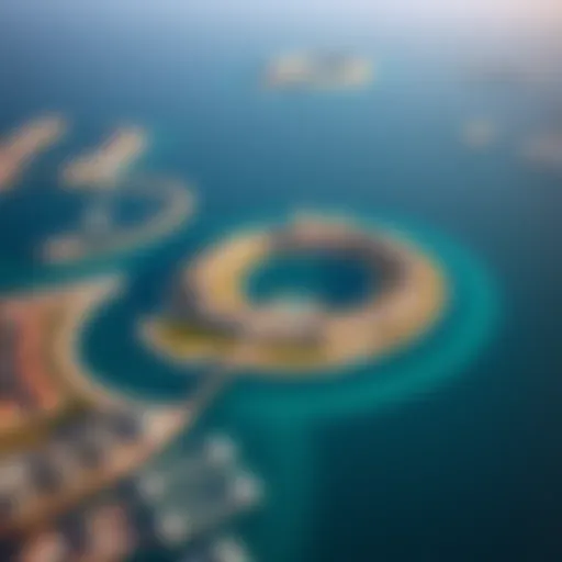 A breathtaking aerial view of Palm Jumeirah highlighting its unique crescent shape and luxurious developments.