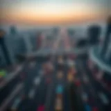 Aerial view of Sheikh Mohammed Bin Zayed Road showcasing its bustling traffic and infrastructure