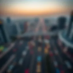Aerial view of Sheikh Mohammed Bin Zayed Road showcasing its bustling traffic and infrastructure