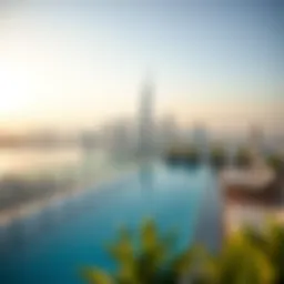 View of the Aura Sky Pool overlooking Dubai skyline