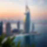 Stunning view of Beach Isle Tower against the Dubai skyline