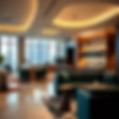 Business center amenities including coffee bar and lounge area