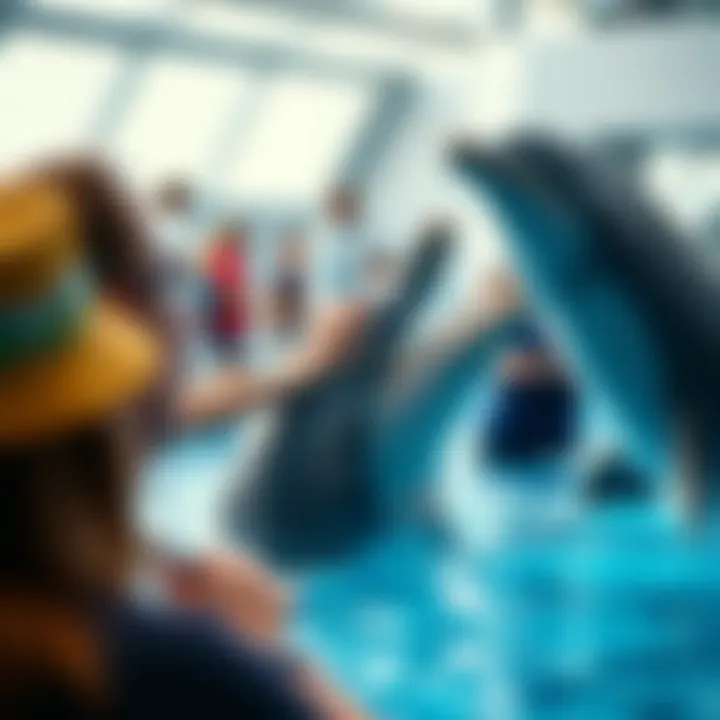 Visitors enjoying an interactive experience with dolphins