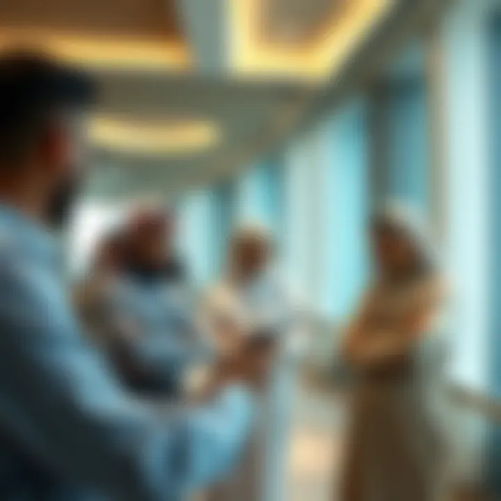 Investors Engaging in Dubai Real Estate A diverse group of investors discussing real estate in Dubai