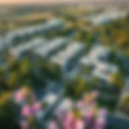 Aerial view of the Green Community showcasing lush greenery and modern homes