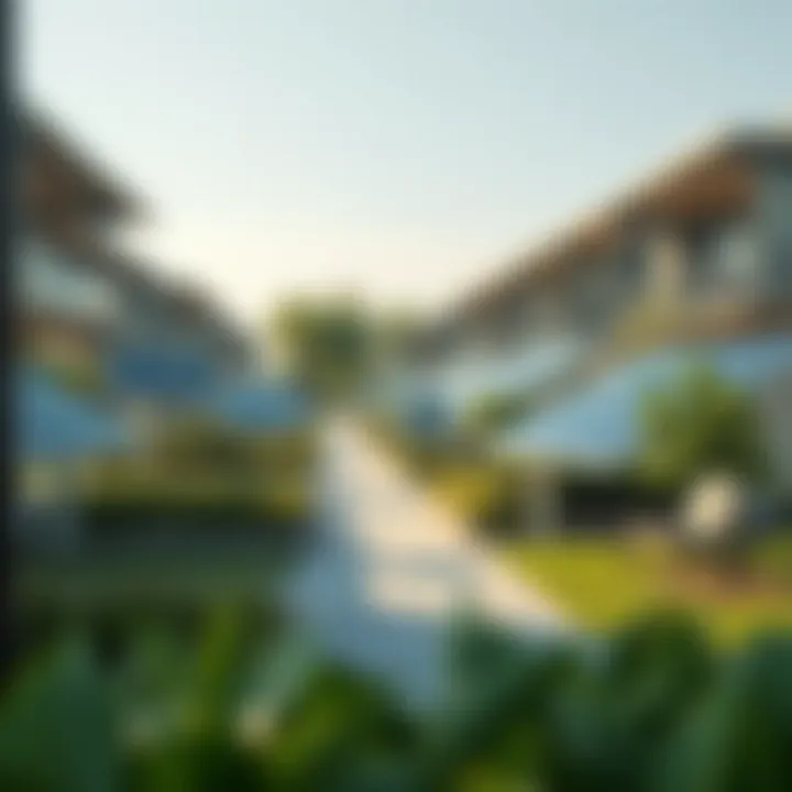 Sustainable features like solar panels and green spaces in the community