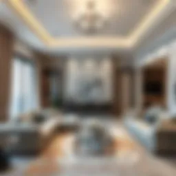A modern living room showcasing a blend of traditional and contemporary design elements