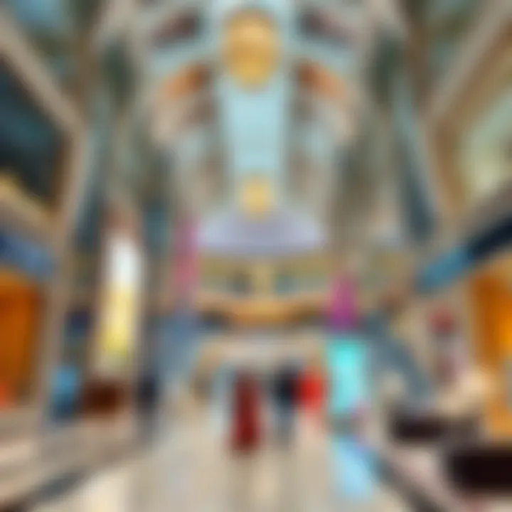 Interior shot of a luxurious mall featuring high-end retail stores and elegant decor