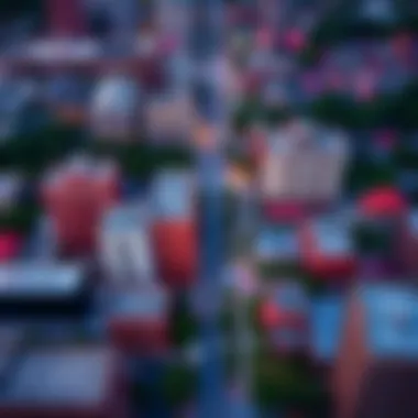 Aerial view of Motor City showcasing its vibrant streets and green spaces