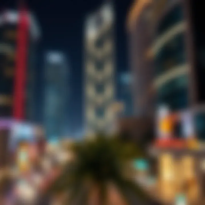 Vibrant nightlife scene in Downtown Dubai with illuminated buildings