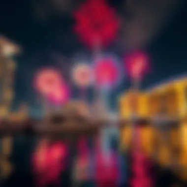 Reflection of Fireworks in Dubai Marina Vibrant fireworks reflecting in the waters of the Dubai Marina