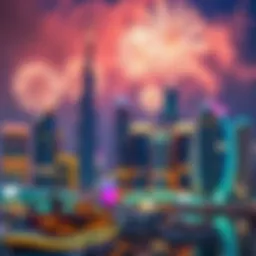 A breathtaking view of Dubai's skyline illuminated by fireworks