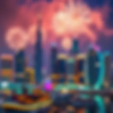 Dubai Skyline Fireworks Spectacle A breathtaking view of Dubai's skyline illuminated by fireworks
