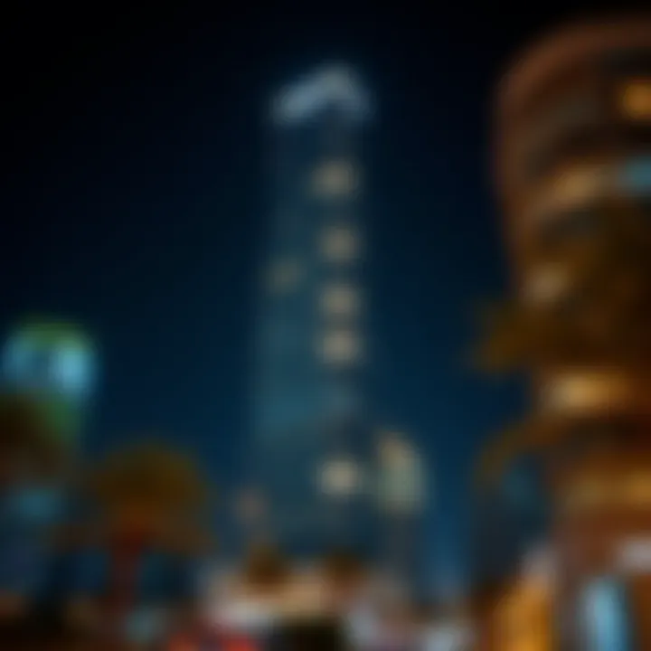 HHHR Tower Night Illumination Nighttime illumination of HHHR Tower highlighting its unique features