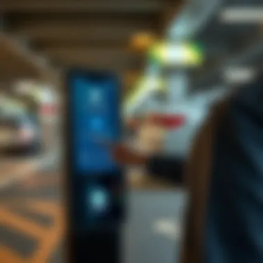 User Experience with Digital Payment in Parking User interacting with a digital parking payment system at a parking lot
