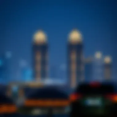 Dubai's Dome Towers at Night Night view of Dubai's dome towers illuminated